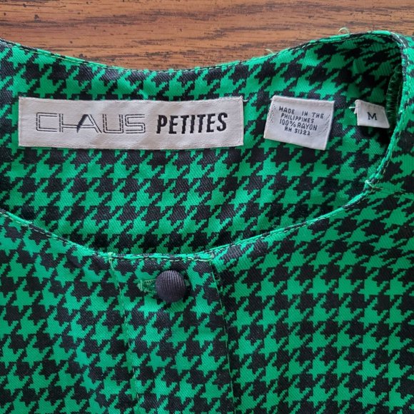 Vintage Green & Black Houndstooth Co-Ord Jacket & Skirt Set Women Medium Petite - Picture 6 of 16